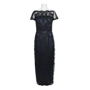 Last 1! NWT mother of the bride wedding Embroidered Lace Long Black Dress Formal
